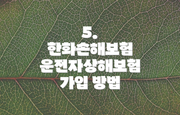 5. 한화손해보험 운전자상해보험 가입 방법