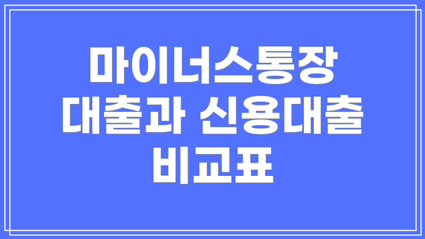 마이너스통장 대출과 신용대출 비교표
