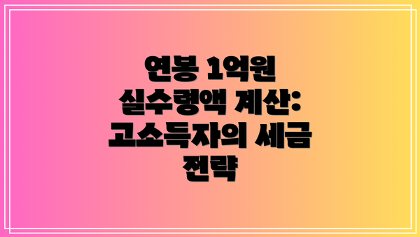 연봉 1억원 실수령액 계산: 고소득자의 세금 전략