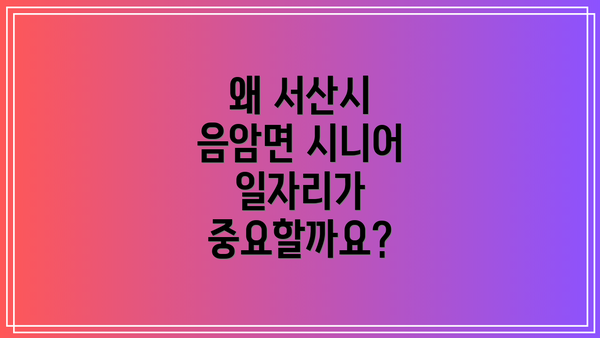 왜 서산시 음암면 시니어 일자리가 중요할까요?