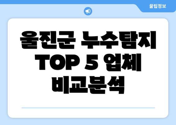 울진군 누수탐지 TOP 5 업체 비교분석