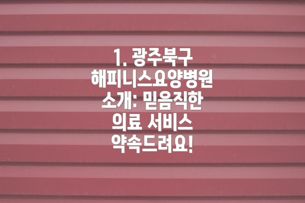 1. 광주북구 해피니스요양병원 소개: 믿음직한 의료 서비스 약속드려요!
