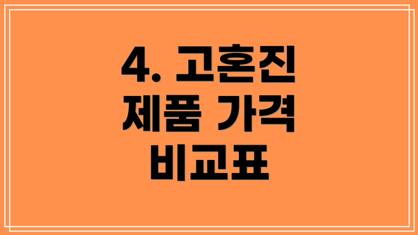 4. 고혼진 제품 가격 비교표
