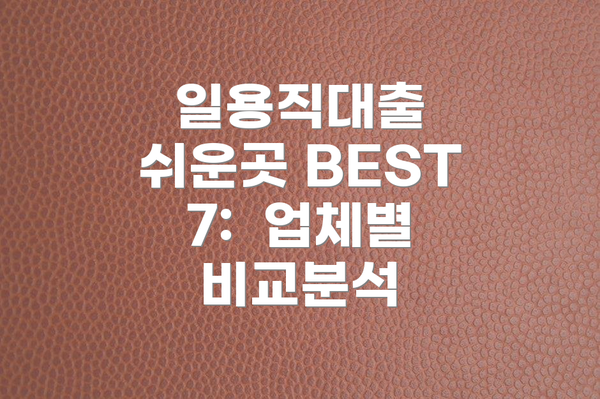 일용직대출 쉬운곳 BEST 7:  업체별 비교분석