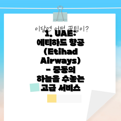 1. UAE: 에티하드 항공 (Etihad Airways) - 중동의 하늘을 수놓는 고급 서비스