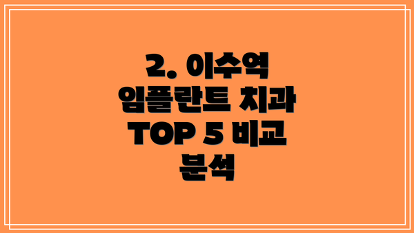 2. 이수역 임플란트 치과 TOP 5 비교 분석