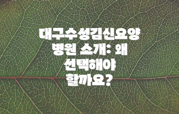 대구수성김신요양병원 소개: 왜 선택해야 할까요?