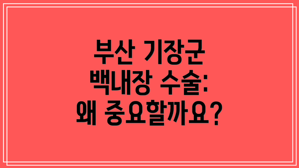 부산 기장군 백내장 수술: 왜 중요할까요?
