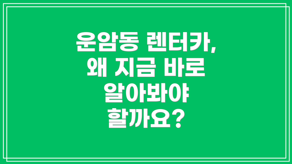 운암동 렌터카, 왜 지금 바로 알아봐야 할까요?
