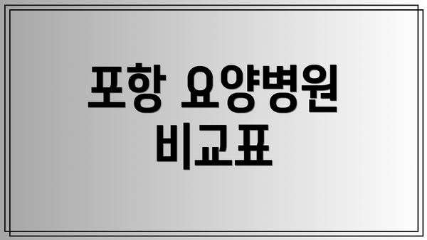 포항 요양병원 비교표