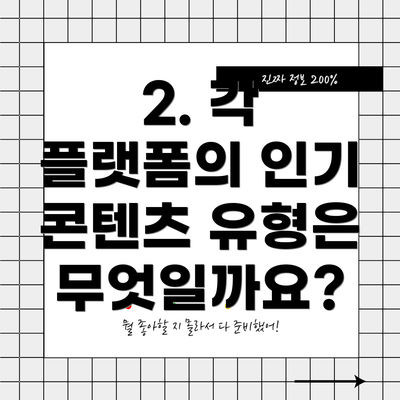 2. 각 플랫폼의 인기 콘텐츠 유형은 무엇일까요?