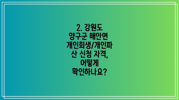 2. 강원도 양구군 해안면 개인회생/개인파산 신청 자격, 어떻게 확인하나요?