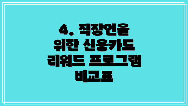 4. 직장인을 위한 신용카드 리워드 프로그램 비교표